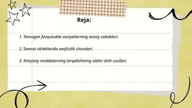 Texnogen hususyatli favqulotdda vaziyatlarni oldini olishga qratilgan profilakatik tadbrlarni o'rganish 2