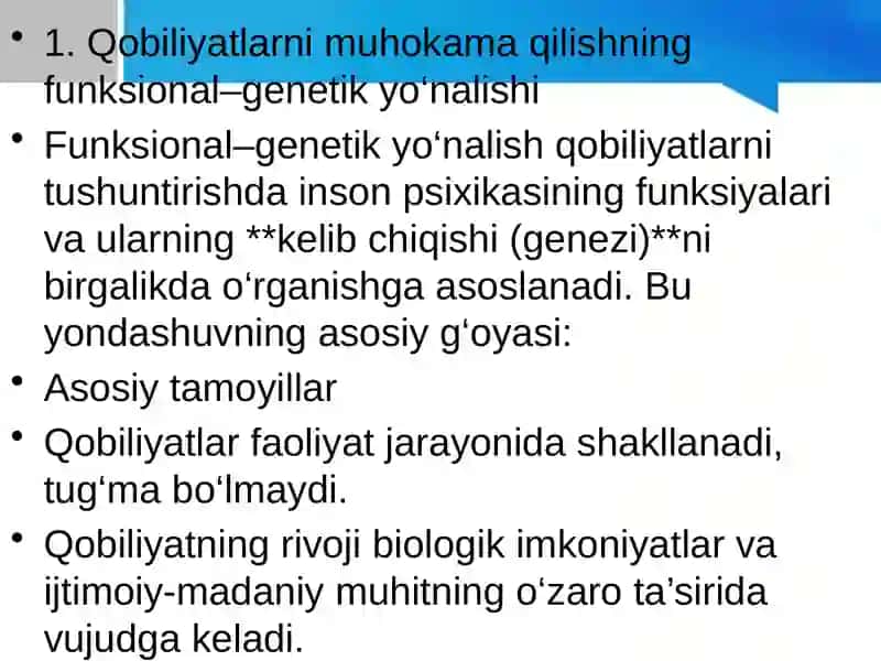 Qobiliyatlarni muhokama qilishning funksional–genetik yo‘nalishi 2