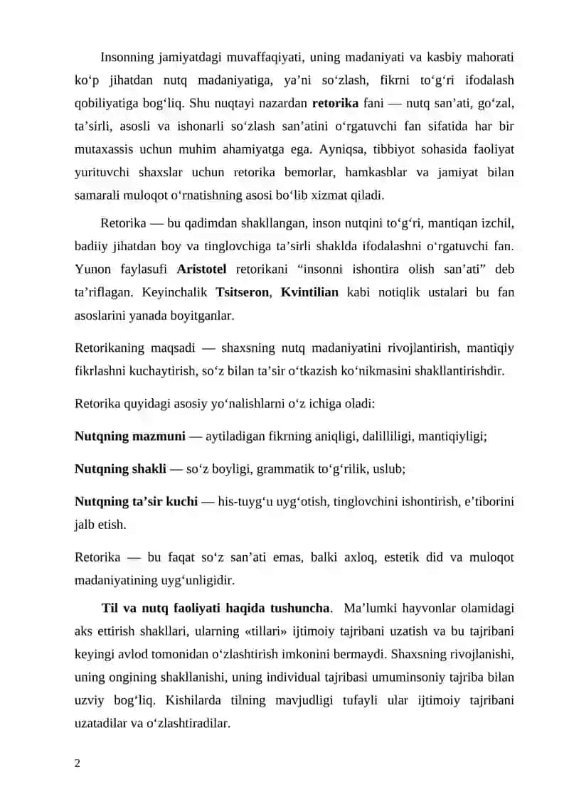Retorika va Nutq Haqida Tushuncha va Retorikaning Tibbiyot Hodimlarining Faoliyatidagi Ahamiyati 2