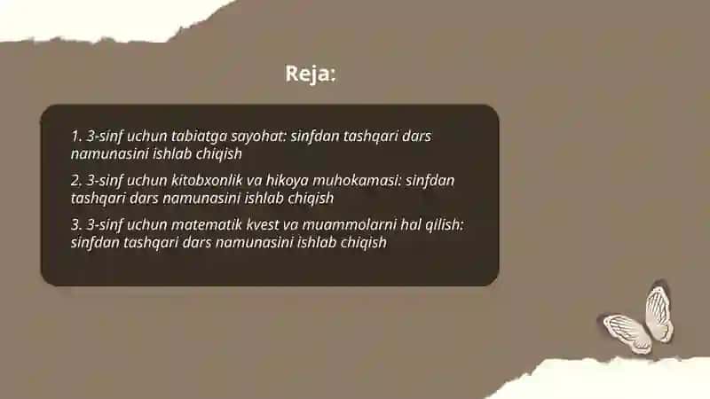 Sinfdan tashqari oʻqish darsi namunasini ishlab chiqish (3-sinf) 2