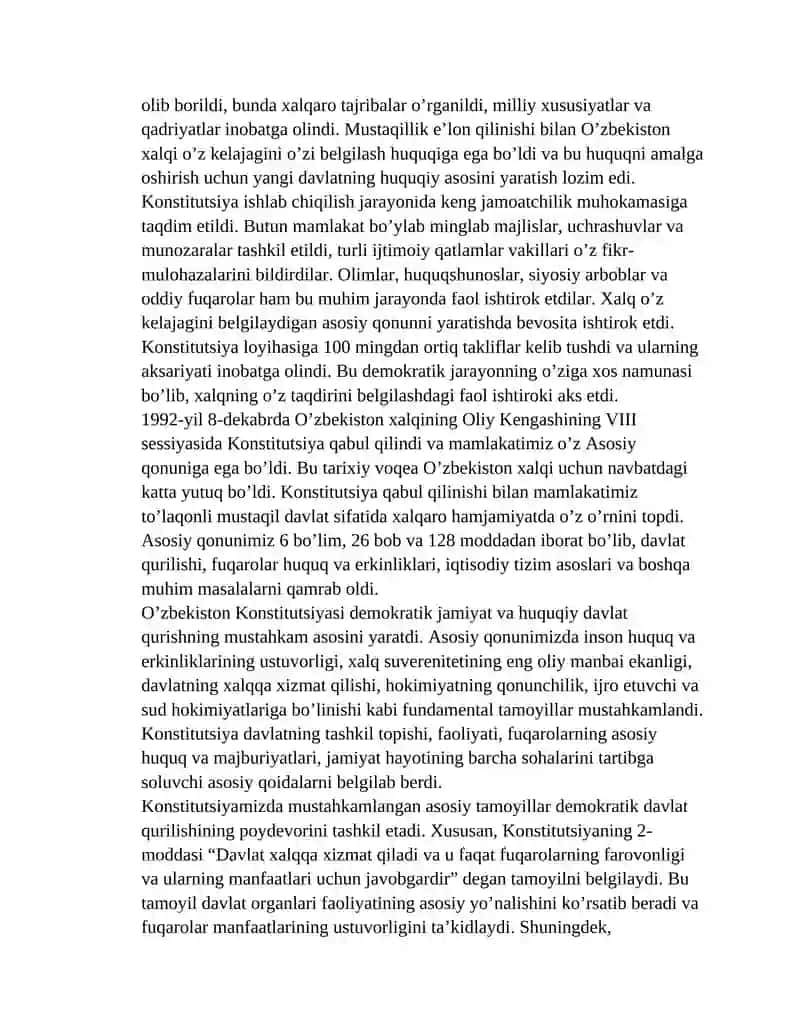 O’ZBEKISTON RESPUBLIKASI KONSTITUTSIYASINING 33 YILLIGI 2