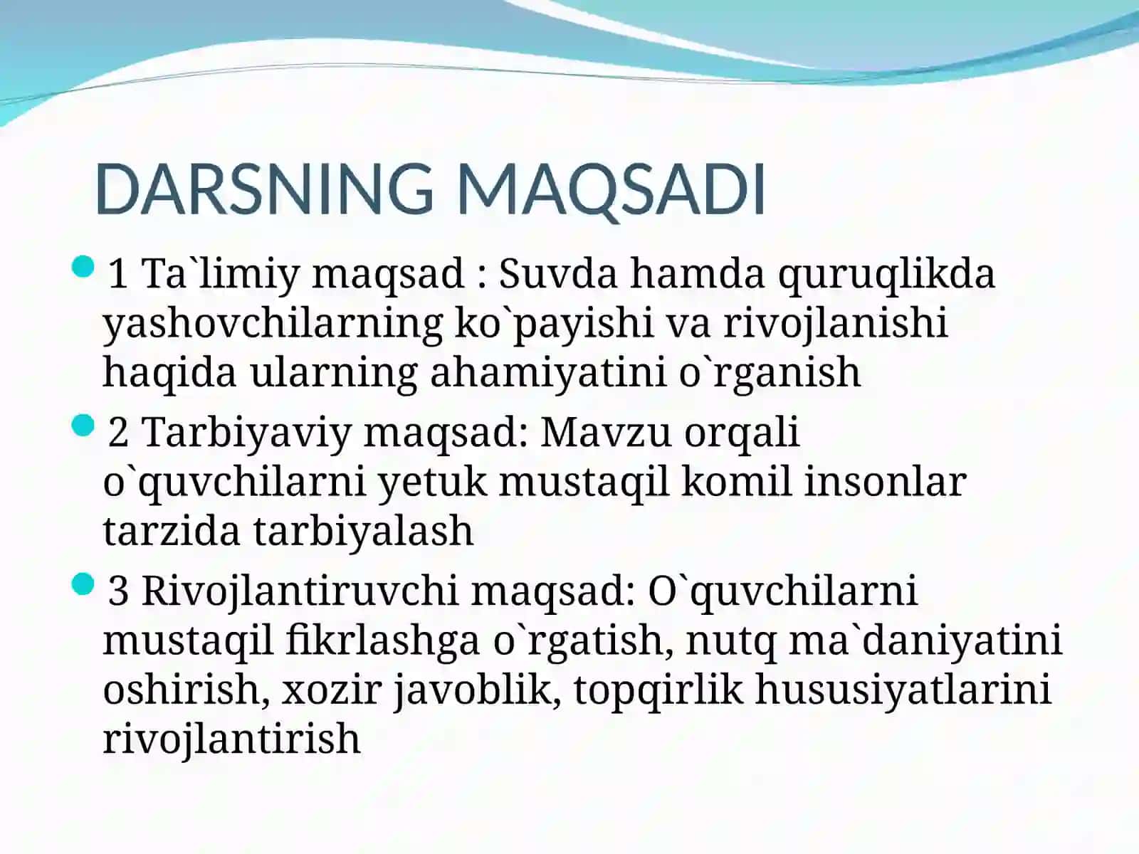 Suvda hamda quriqlikda yashovchilarning ko`payishi va rivojlanishi 2