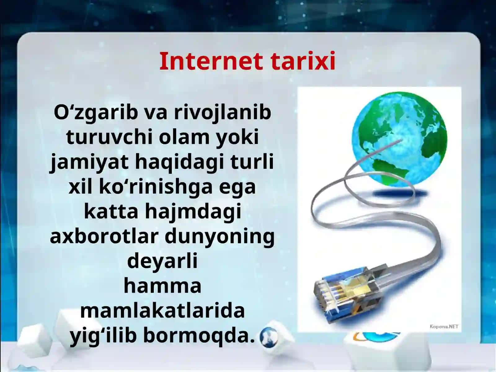 7-sinf Informatika fanidan Axborotli olam muammolari va internet mavzuda ochiq dars ishlanma 2