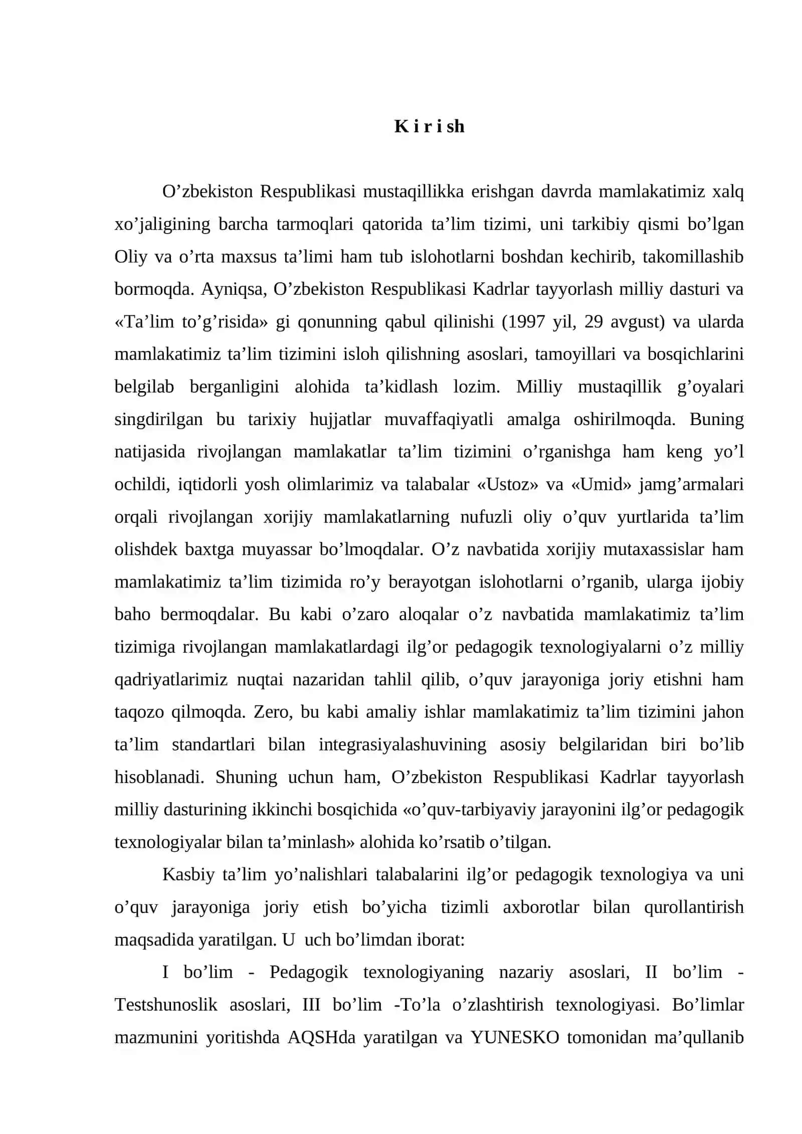 O’zbekiston Respublikasi Kadrlar tayyorlash milliy dasturi 2
