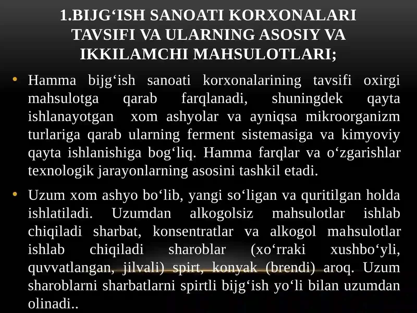 BIJG‘ISH MAXSULOTLARI VA SHAROBCHILIK TEXNOLOGIYASI 2