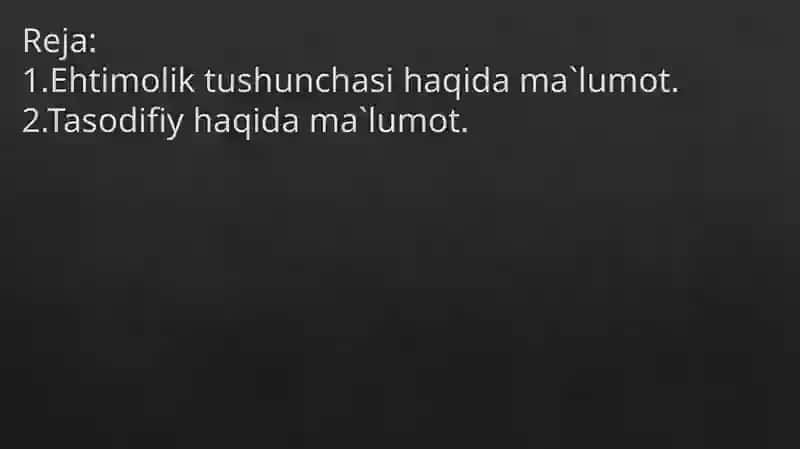 Biznes statistikasi va ma`lumotlar tahlil 2