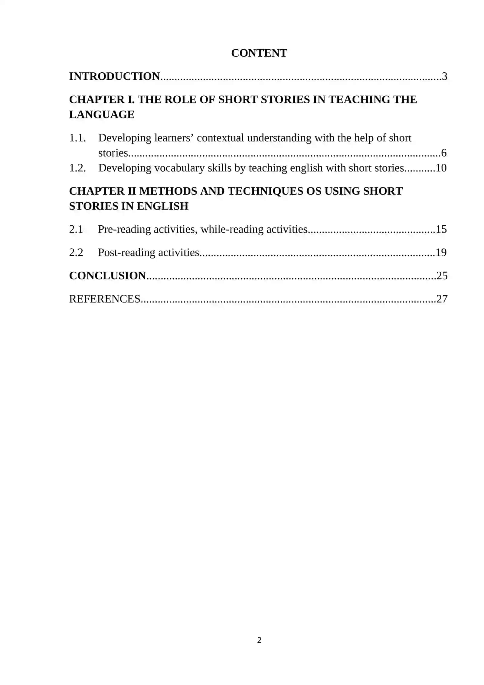 Methods of using short stories in English lessons 2