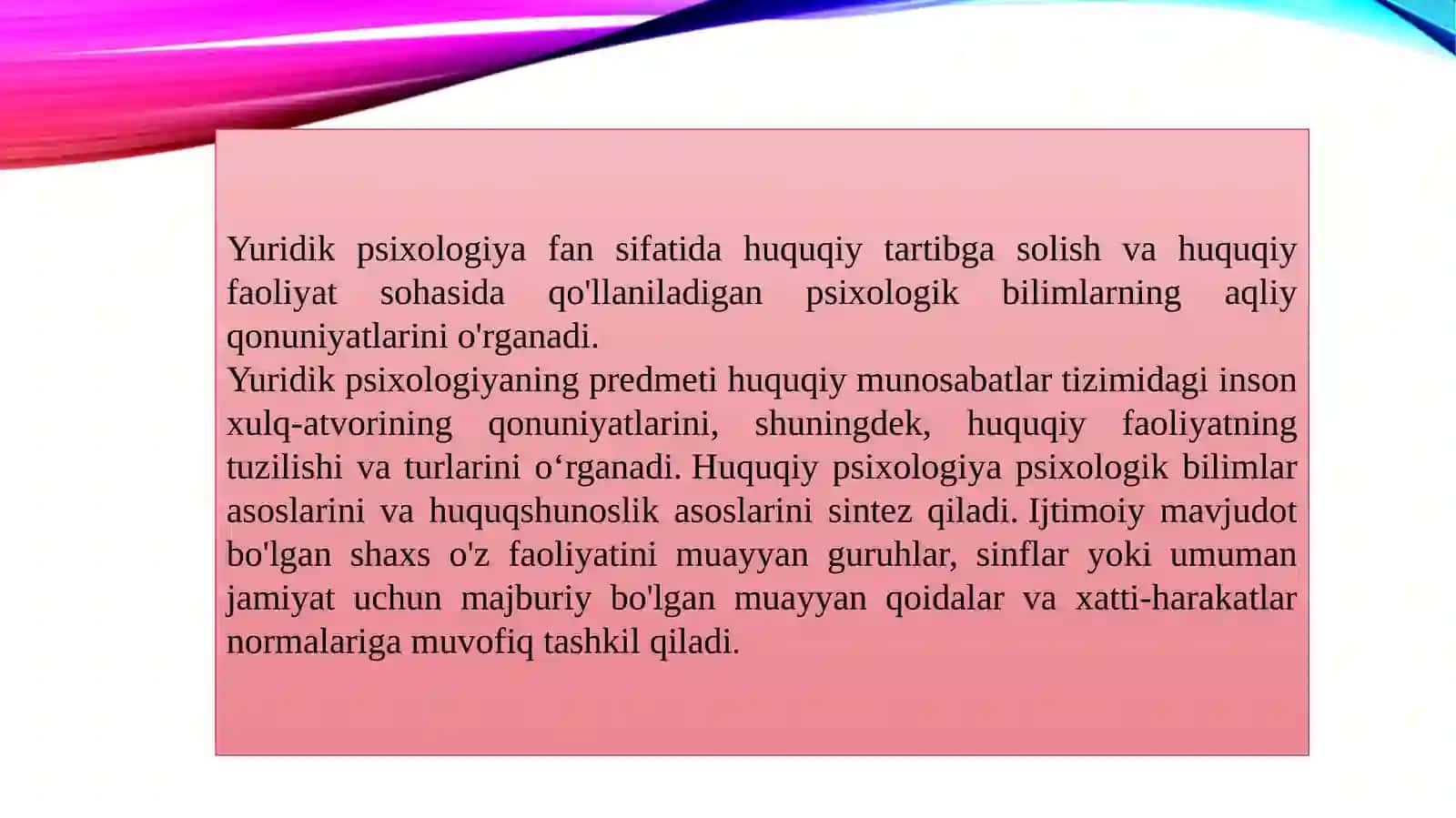 Yuridik psixologiya fanining predmeti, maqsadi va vazifalari. 2