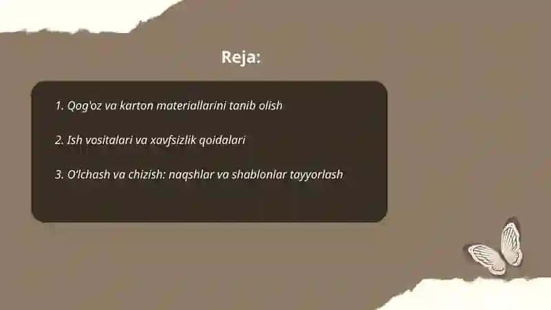 Qog'oz va karton bilan ishlash darslarining mazmuni 2