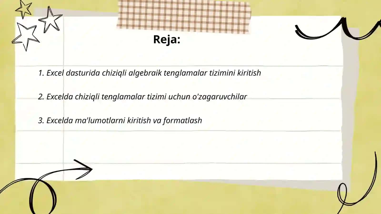 MS Excel dasturi clektron jadvalida chizigli algebraik tenglamalar sistemasini 2