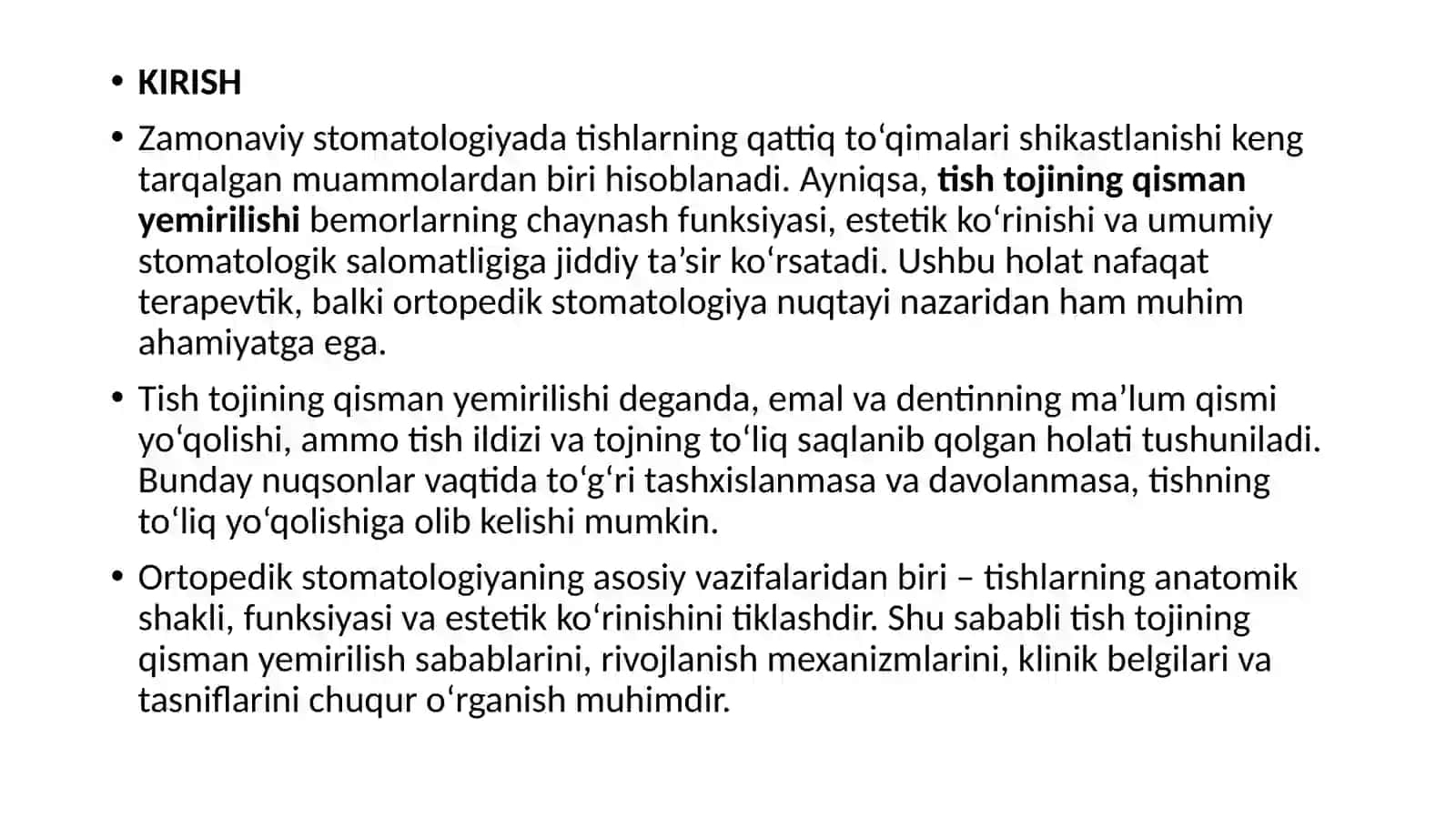 TISH TOJINING QISMAN YEMIRILISHI 2