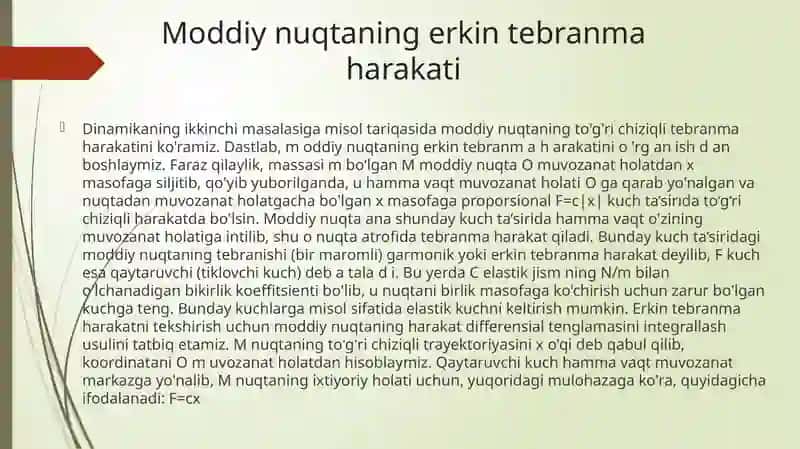 Moddiy nuqtaning to'g'ri chiziqli tebran maharakati 2