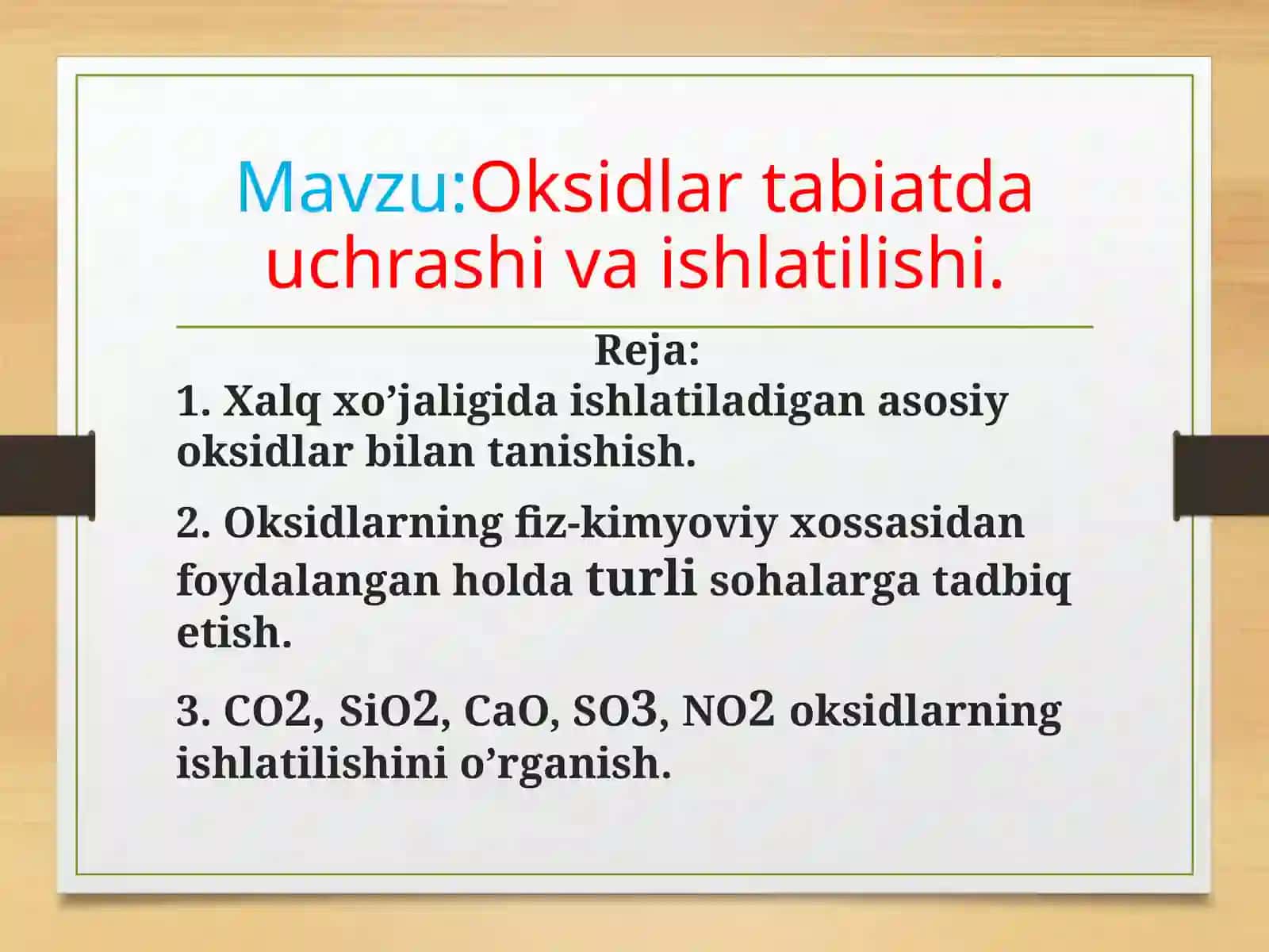 MUQOBIL ENERGIYA MABAALARIYO’NALISHI TALABASIBEKMIRZAYEV ABDUJABBORNINGKIMYOFANIDAN TAYYORLAGAN MUSTQIL ISH TAQDIMOTI 2