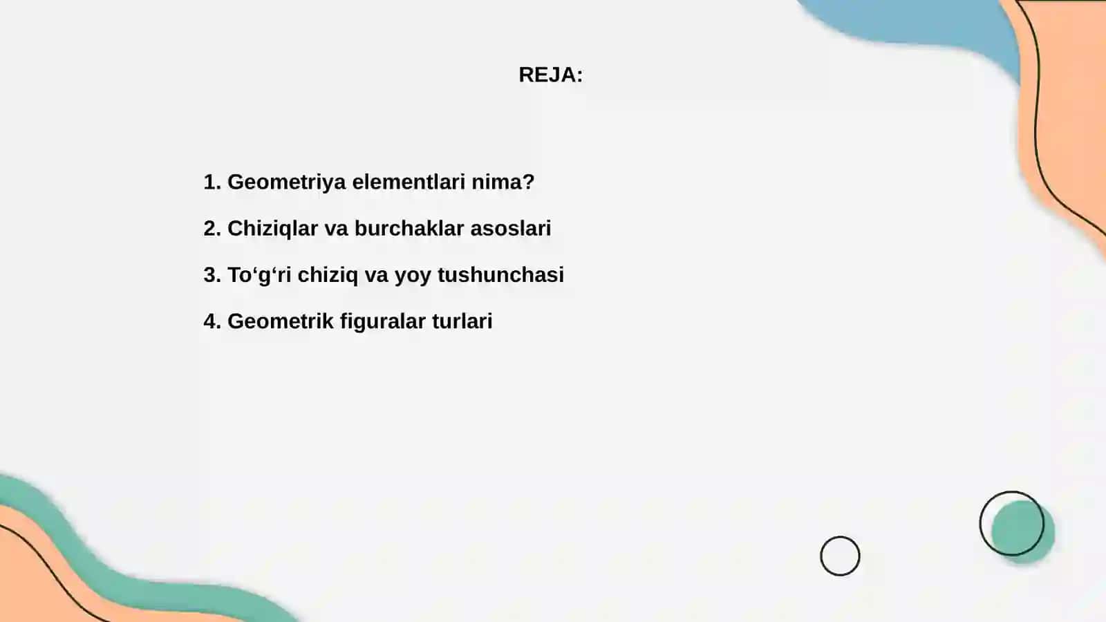 Geometriya elementlari. Geometrik figuralar. Koʻpyoqlilar va aylanma jismlar 2