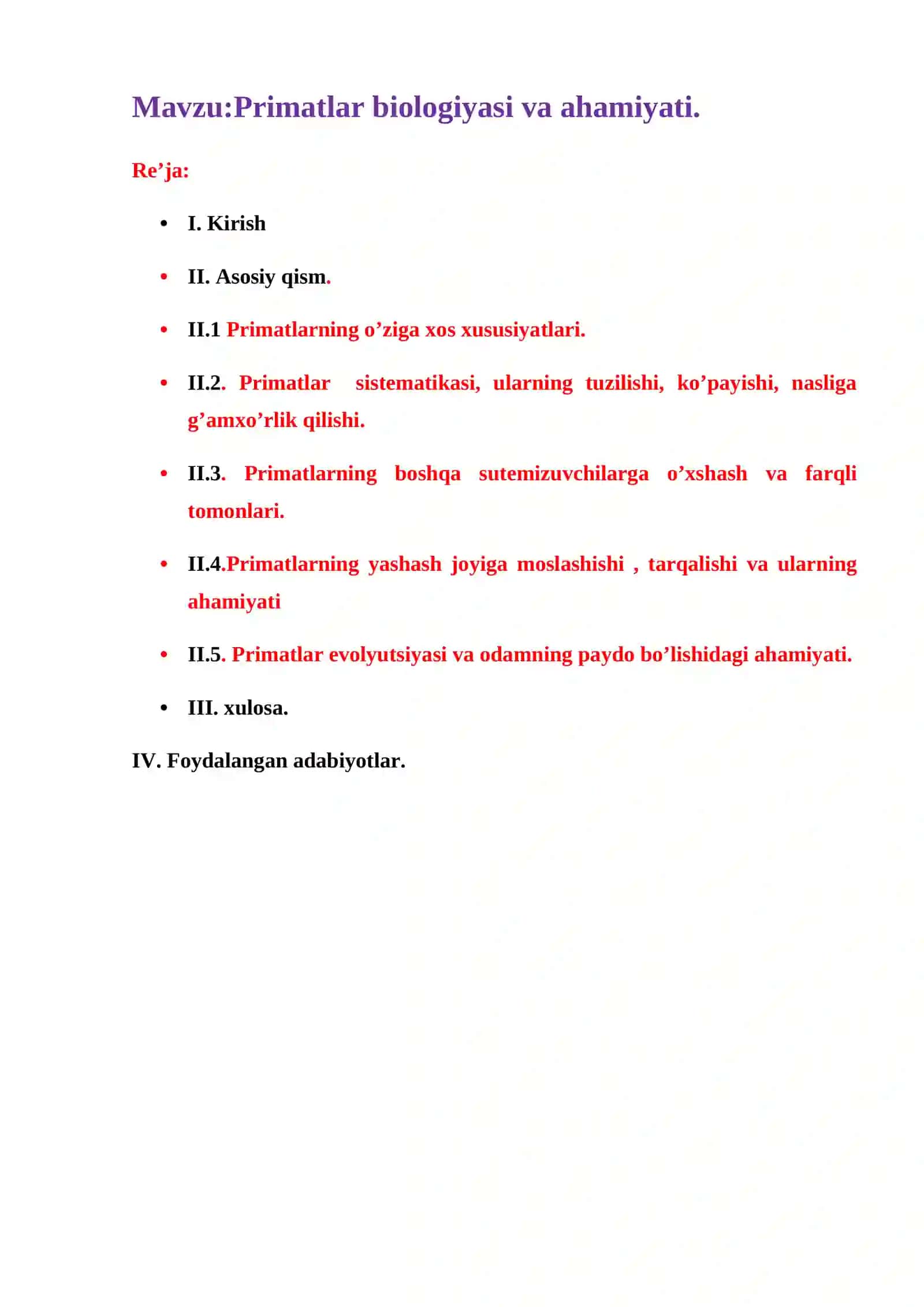 Primatlar biologiyasi va ahamiyati 2