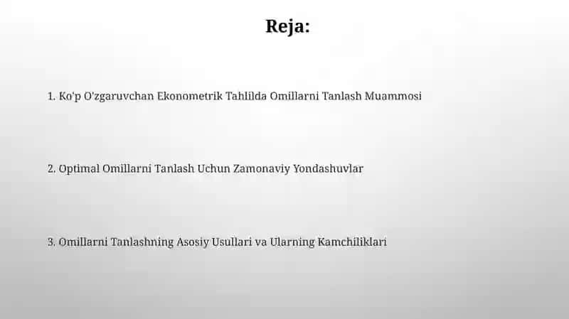 Ko'p O'zgaruvchan Ekonometrik Tahlilda Omillarni Tanlash Muammosi 2