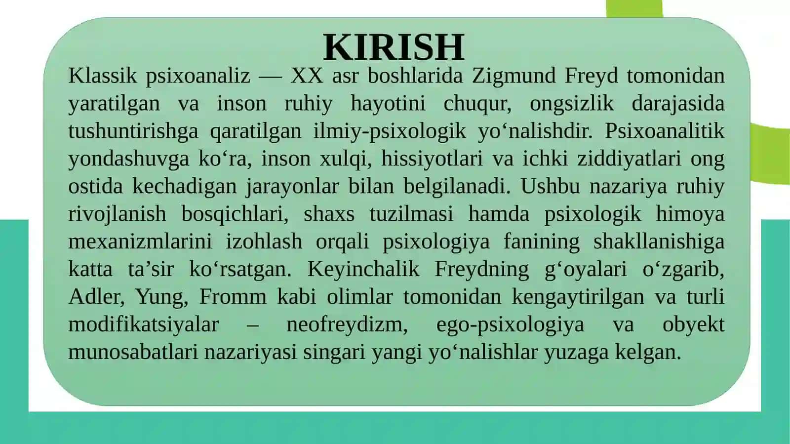 KLASSIK PSIXOANALIZ VA UNING MODIFIKATSIYALARI 2