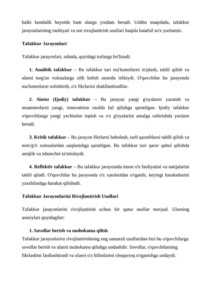 TAFAKKUR JARAYONLARI VA UNI RIVOJLANTIRISH USULLARI 2