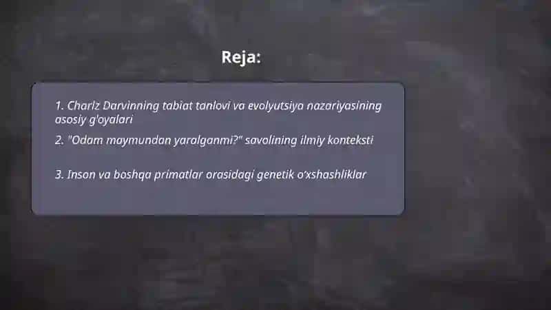 Charlz Darvinning tabiat tanlovi va evolyutsiya nazariyasi 2