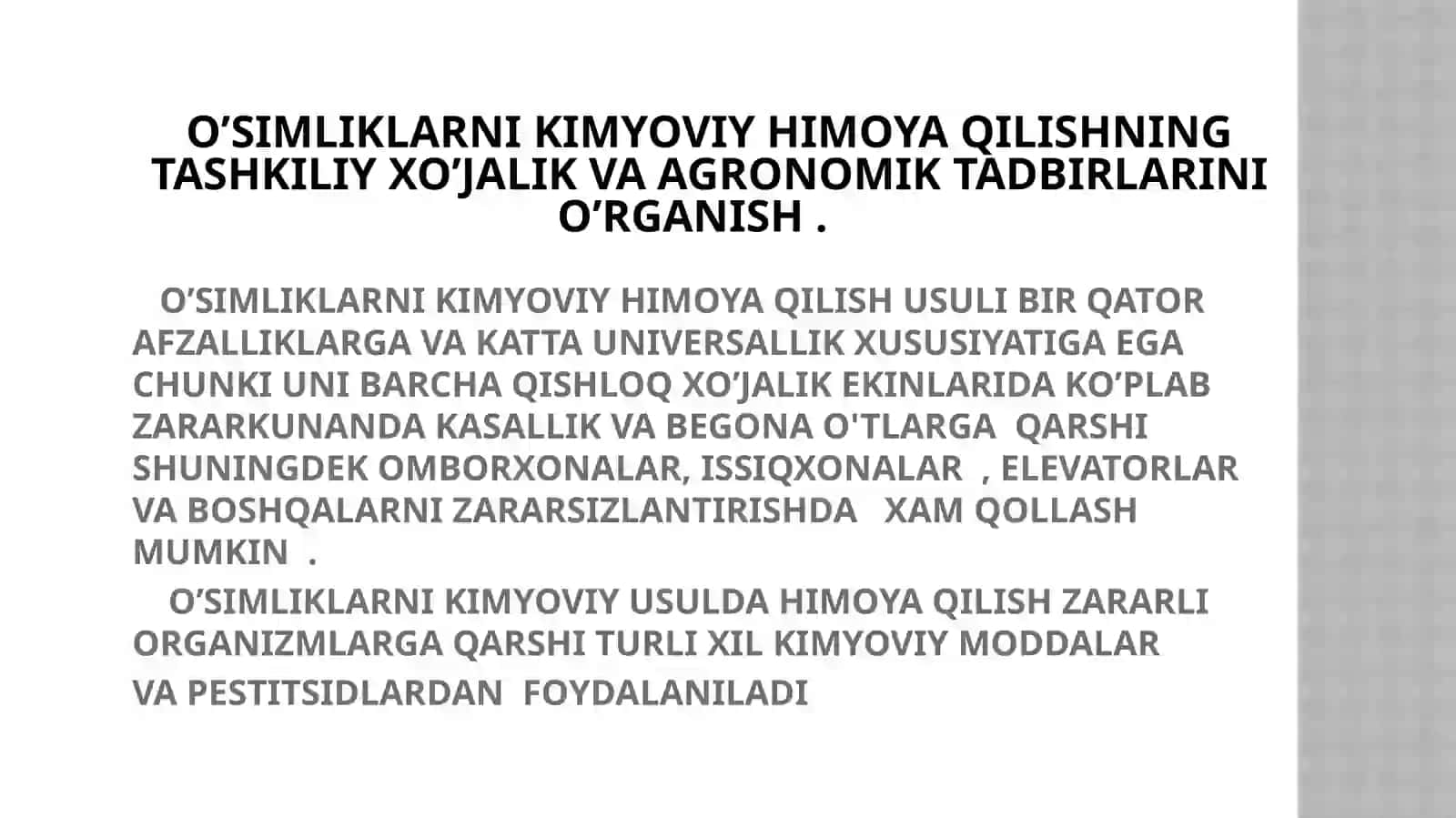 O’simliklarni kimyoviy himoya qilishning tashkiliy xo’jalik va agronomik tadbirlarini o’rganish 2