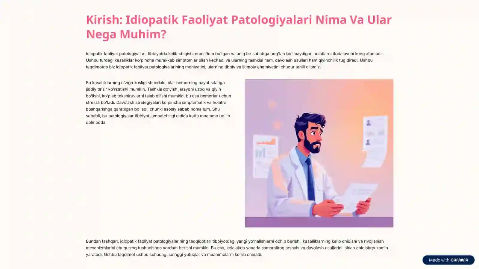 Idiopatik Faoliyat Patologiyalari: Keng Qamrovli Tahlil 2