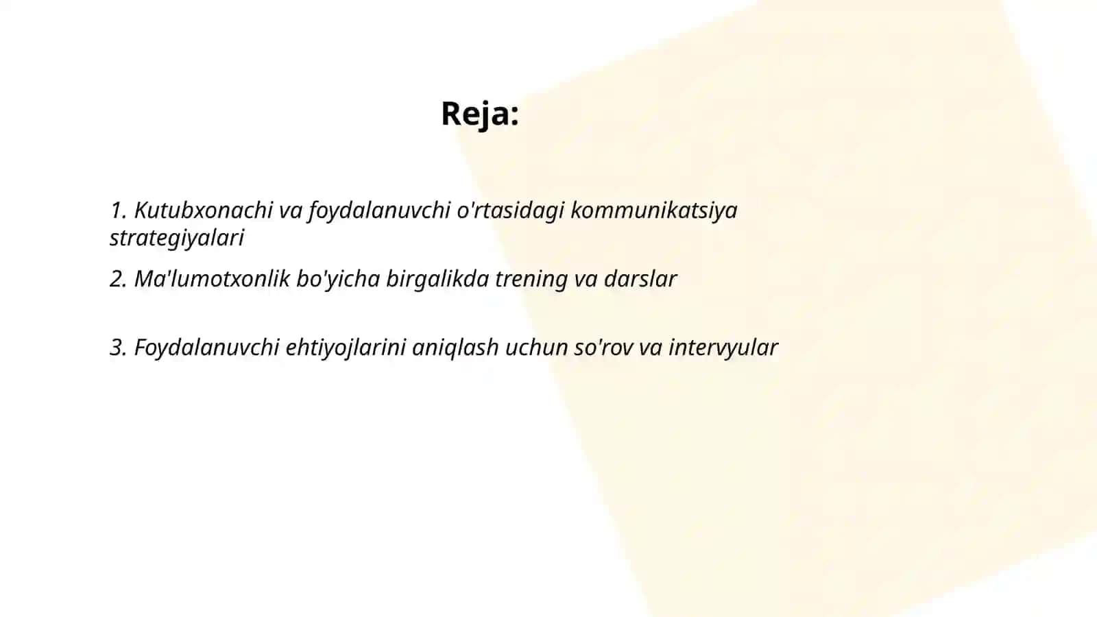 Kutubxonachi va foydalanuvchi o'rtasidagi kommunikatsiya strategiyalari 2