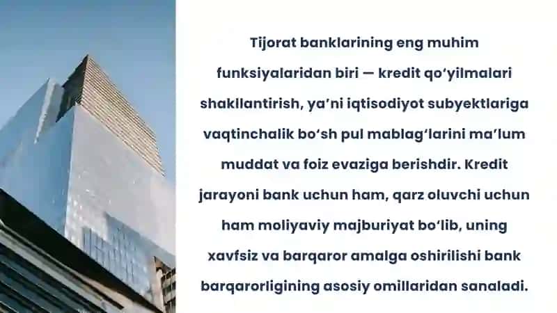 TIJORAT BANKLARIDA KREDIT OPERATSIYALARINI TASHKIL QILISHNING NAZARIY ASOSLARI 2
