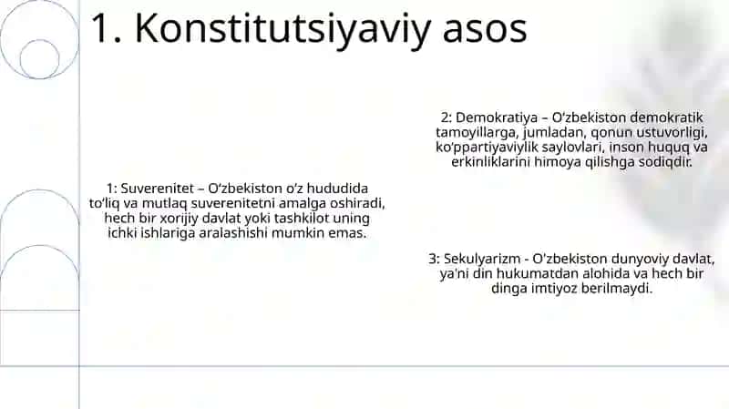 OʻZbekiston Suveren, Demokratik, Huquqiy, Ijtimoiy Va Dunyoviy Davlat 2