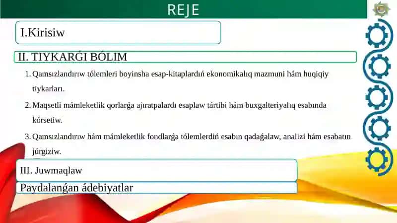 Qamsızlandırıw hám maqsetli mámleketlik fondlarǵa tólemler boyınsha esap-kitaplar 2