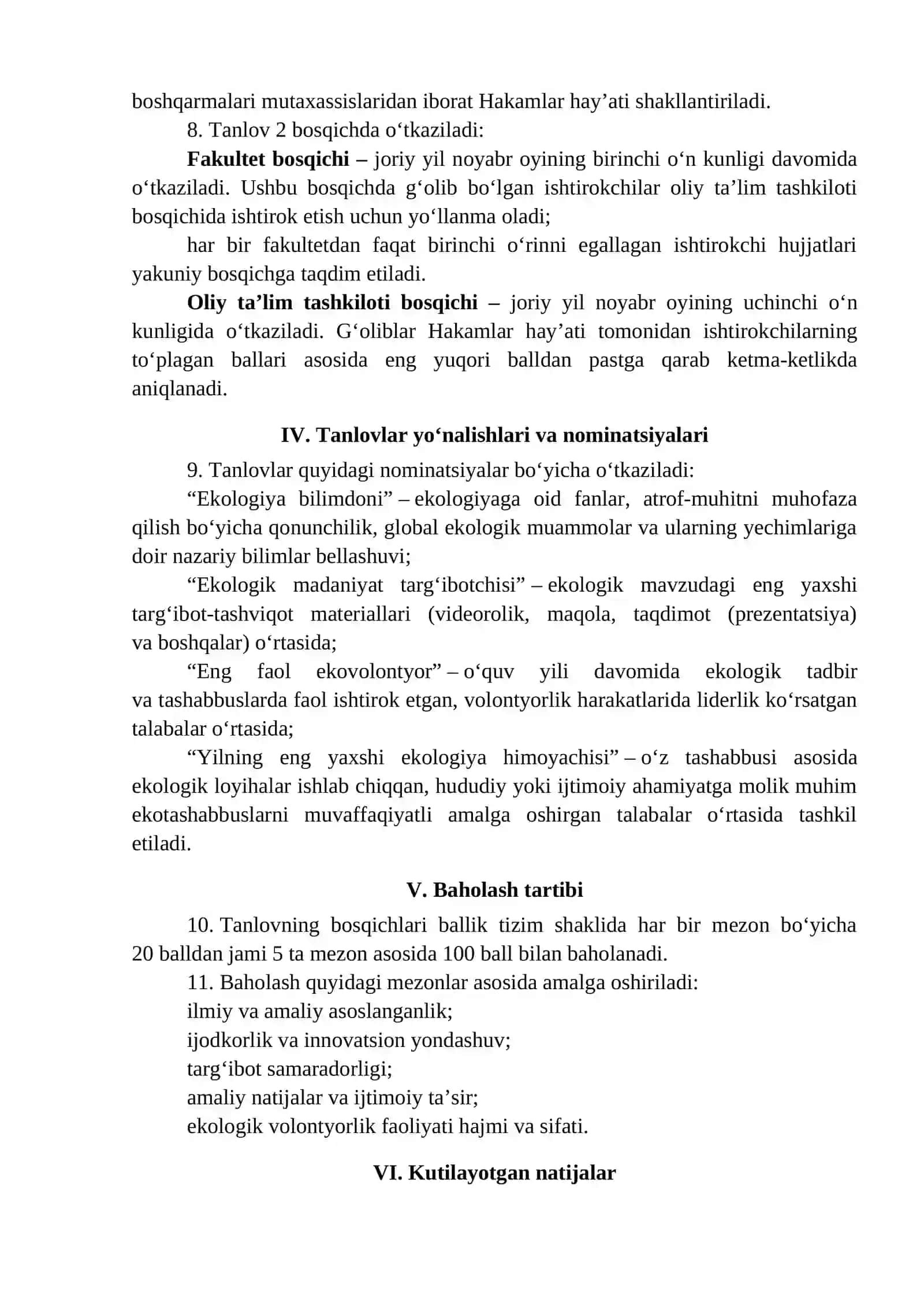 Nomination "Ekologik Madaniyat Targ'ibotchisi" 2