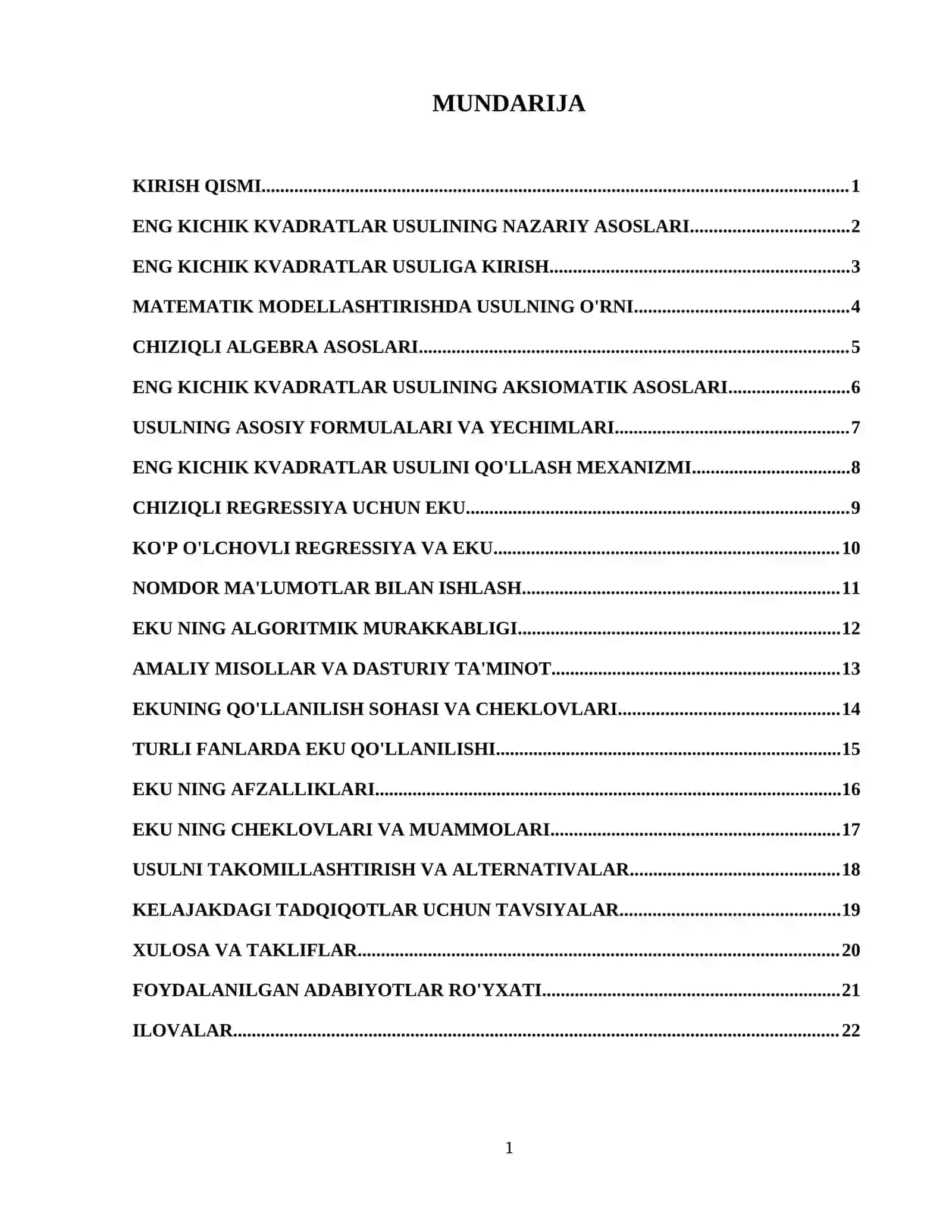 Matematik modellashtirish fanidan “Chiziqli hol uchun eng kichik kvadratlar usulining matematik asoslari” 2