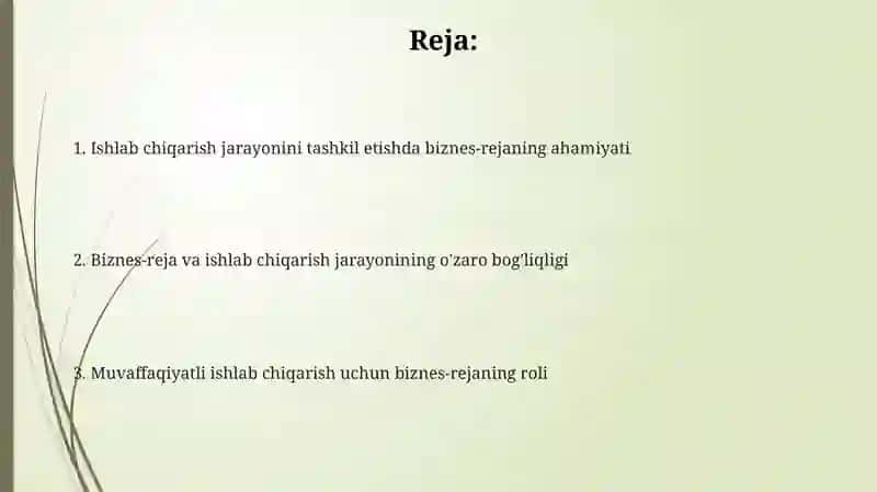 Biznes rejaning ahamiyati 2