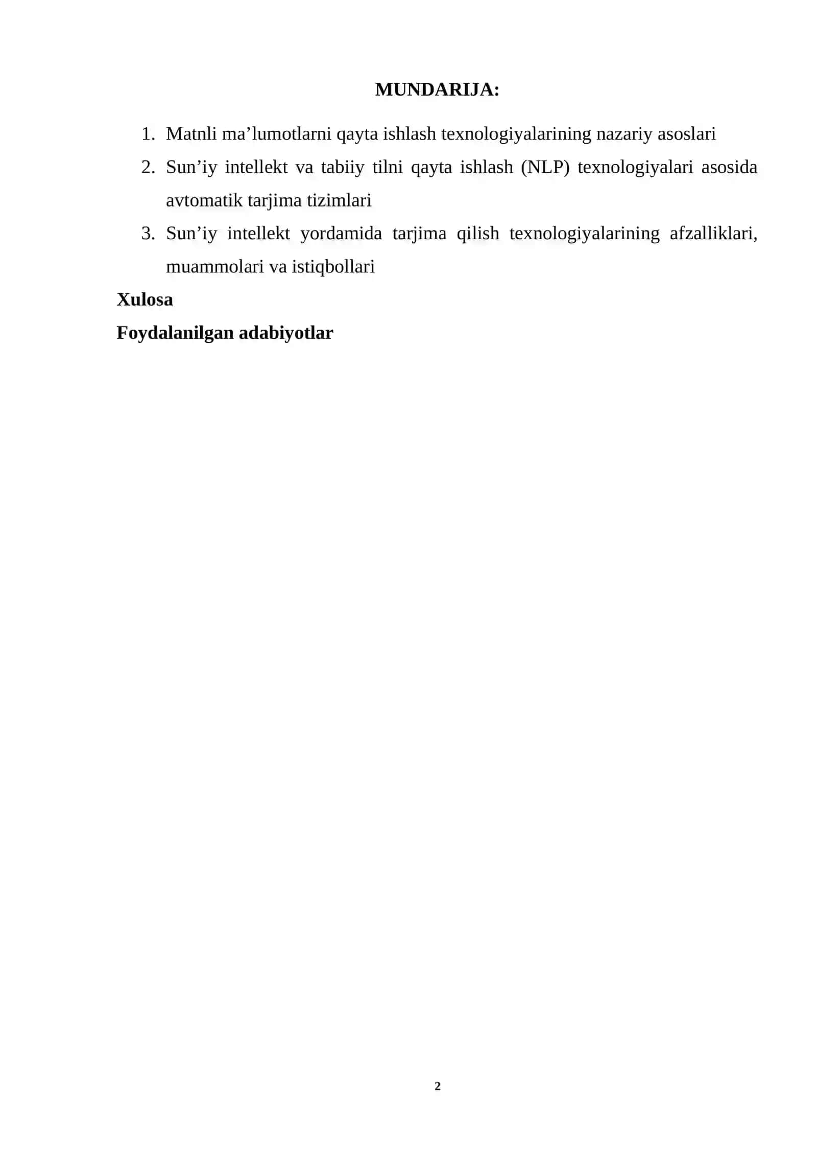 Matnli ma’lumotlarni qayta ishlash va sum’iy intelekt yordamida tarjima qilish texno 2