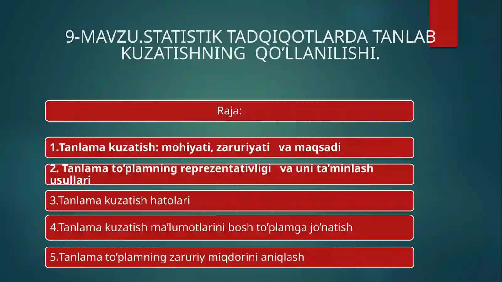 STATISTIKTADQIQOTLARDA TANLAB KUZATISHNING QO’LLANILISHI 2