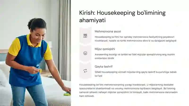 Housekeeping bo'limixodimlarining kasbiyetikasi 2