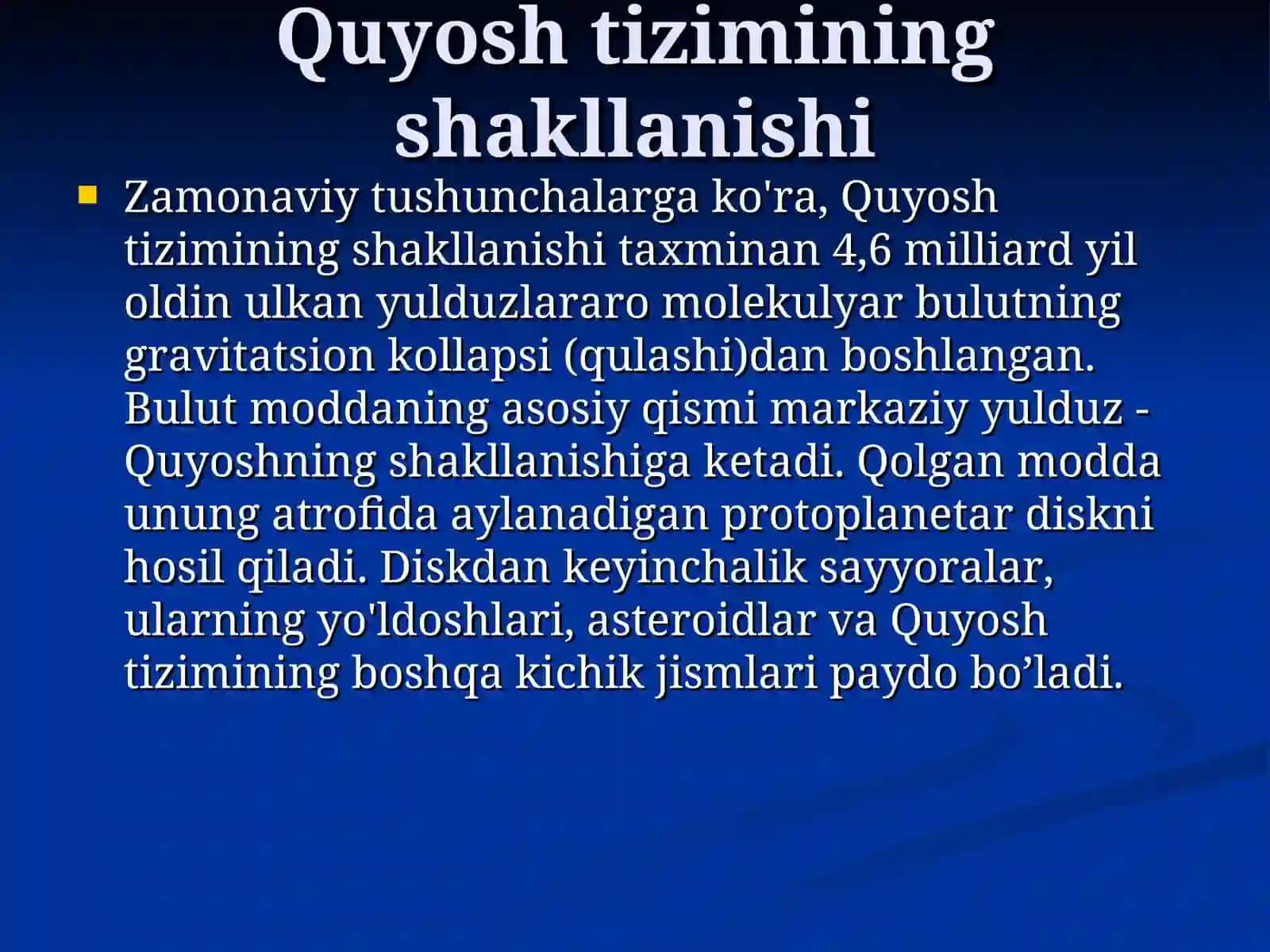 Quyosh tizimining shakllanishi va evolyutsiyasi 2