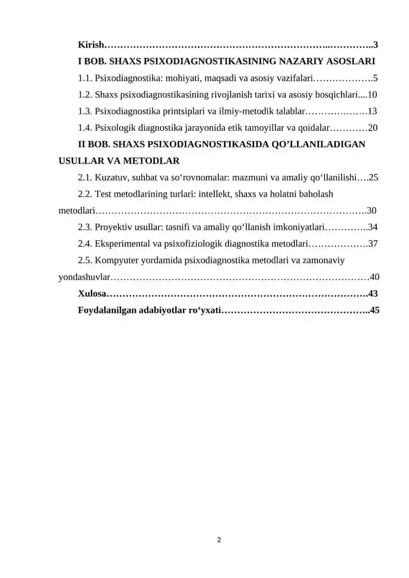 SHAXS PSIXODIAGNOSTIKASIDA QO’LLANILADIGAN METODIKALAR TASNIFI 2
