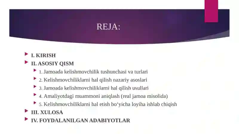 Jamoada Kelishmovchiliklarni Xal Qilish Usullarini O'rganish 2