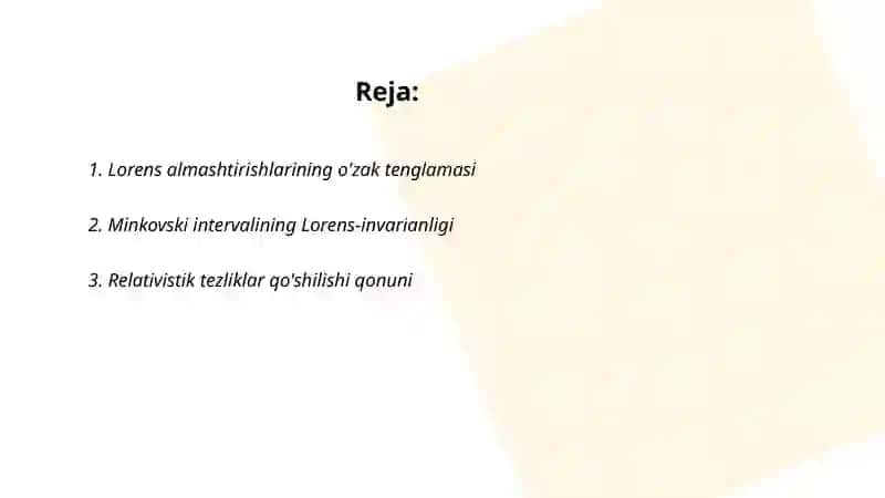 Lorens almashtirishlari va undan chiqadigan xulosalar 2