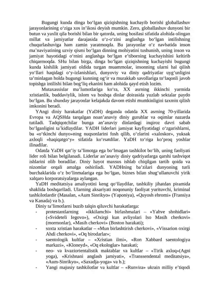 Yangi diniy harakatlar va sektalar. 2
