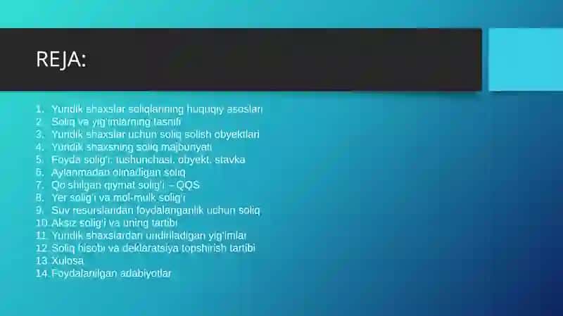 Yuridik shaxslar soliqlarining huquqiy asoslari 2