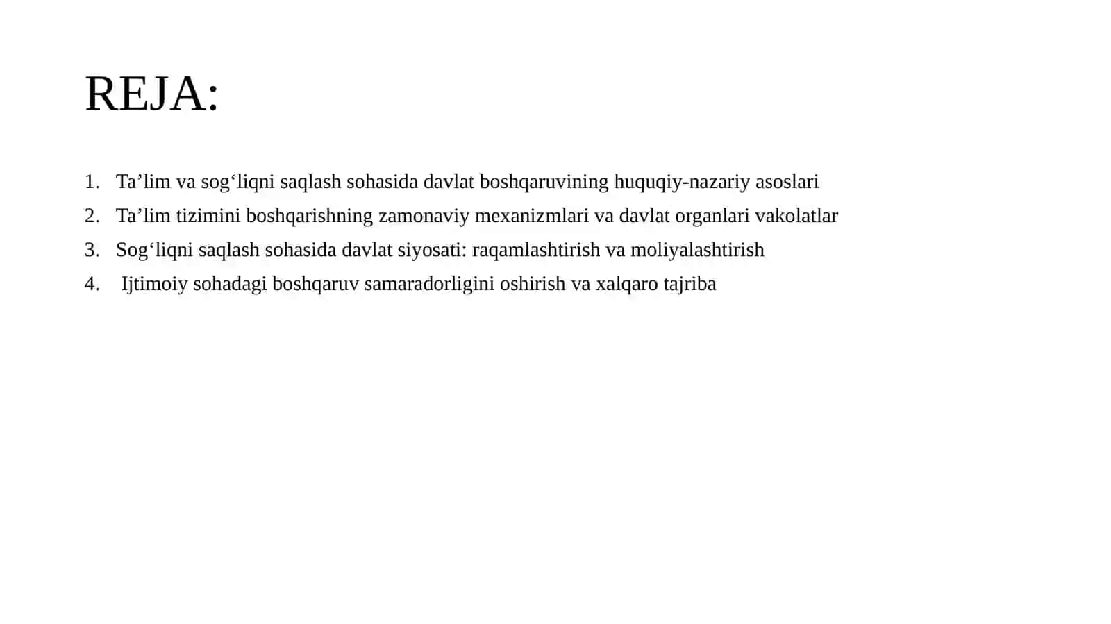 TA’LIM VA SOG‘LIQNI SAQLASH SOHASIDA DAVLAT BOSHQARUVI 2