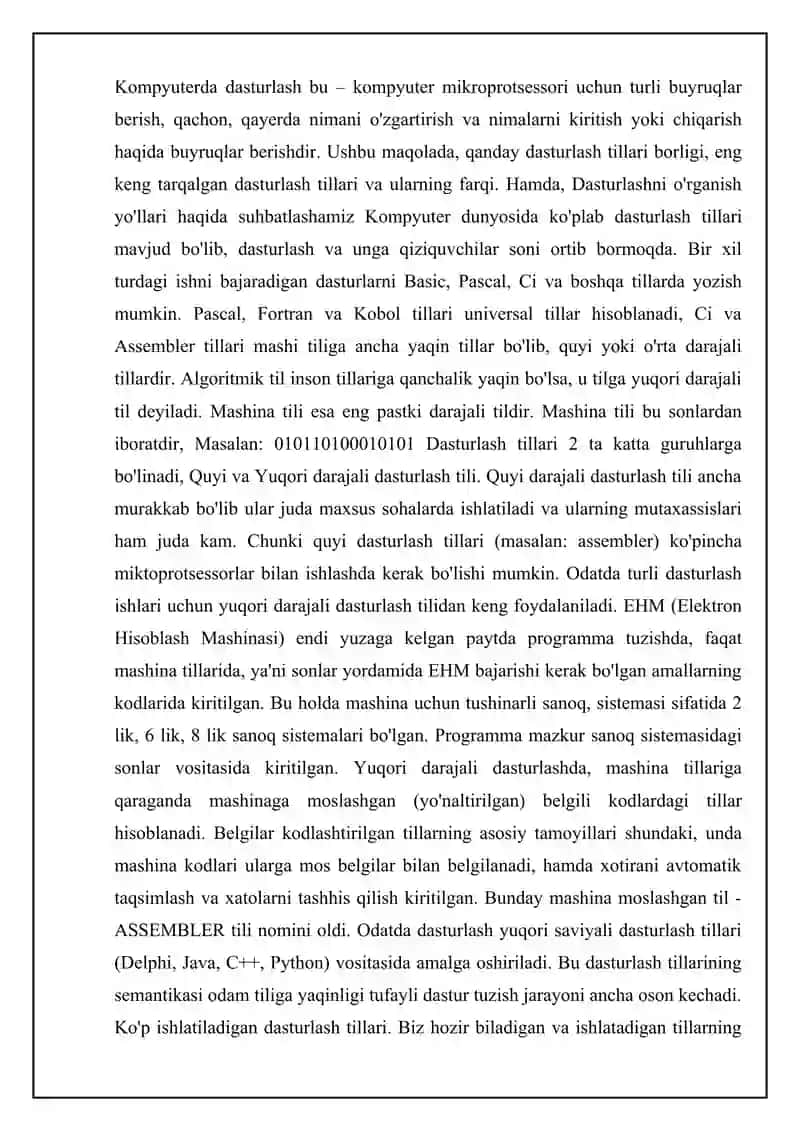 Dastur va dasturlash tillari 2