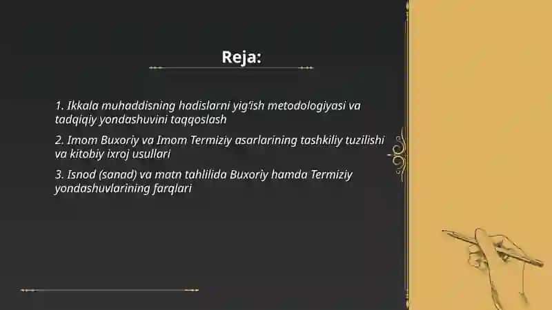 Imom Buxoriy va imom Termiziyning hadis ilmiga qoʻshgan hissalarini qiyosiy tahlili 2