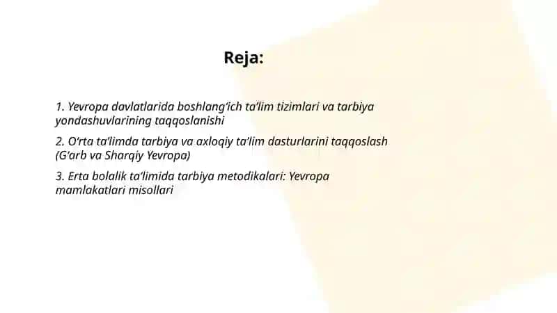 Yevropa mamlakatlarida ta'lim tarbiya masalalarining olib borilishi va qiyosiy tahlil 2