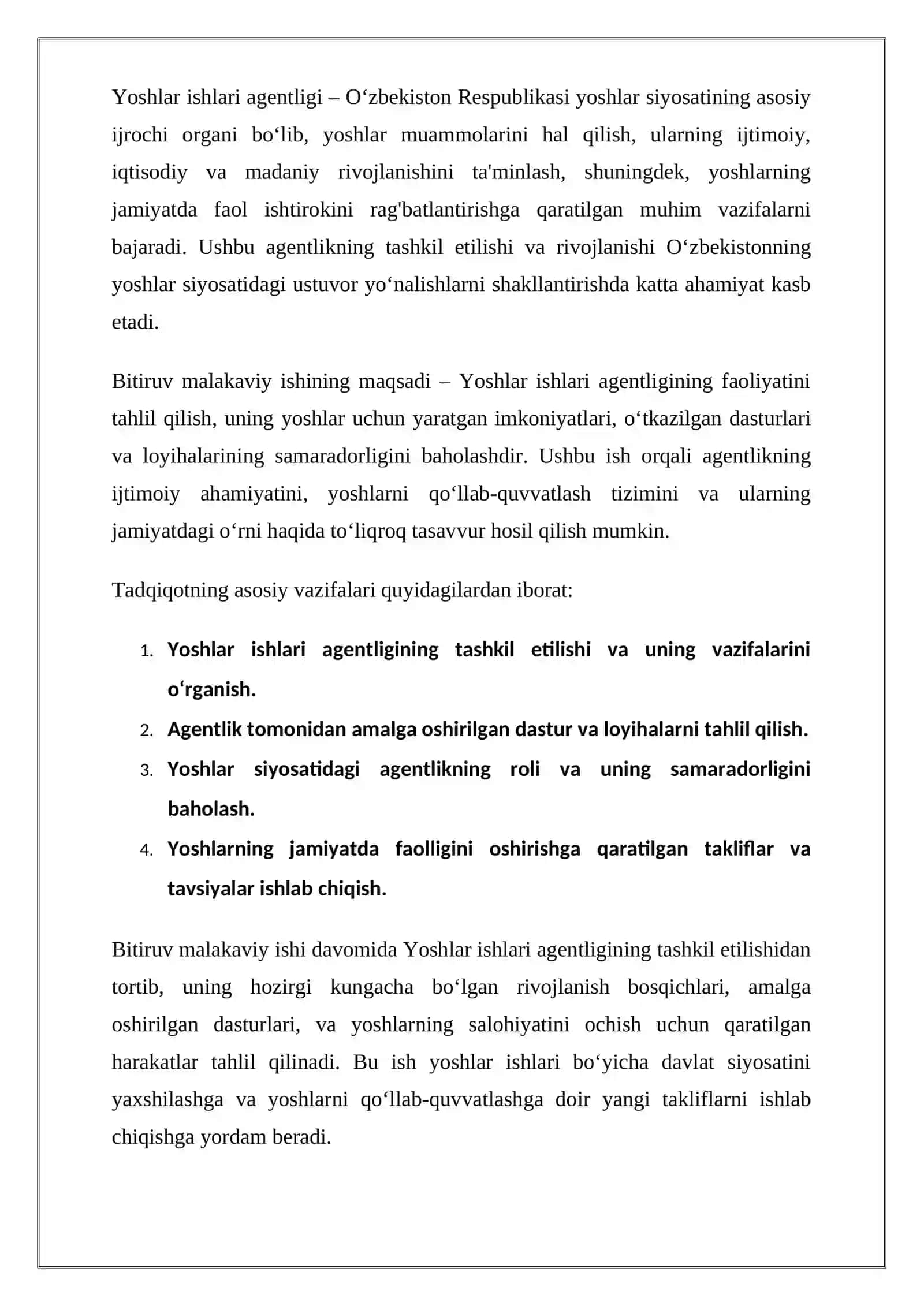 Yoshlar ishlari agentligi faoliyatini tashkil etish to‘g‘risida 2