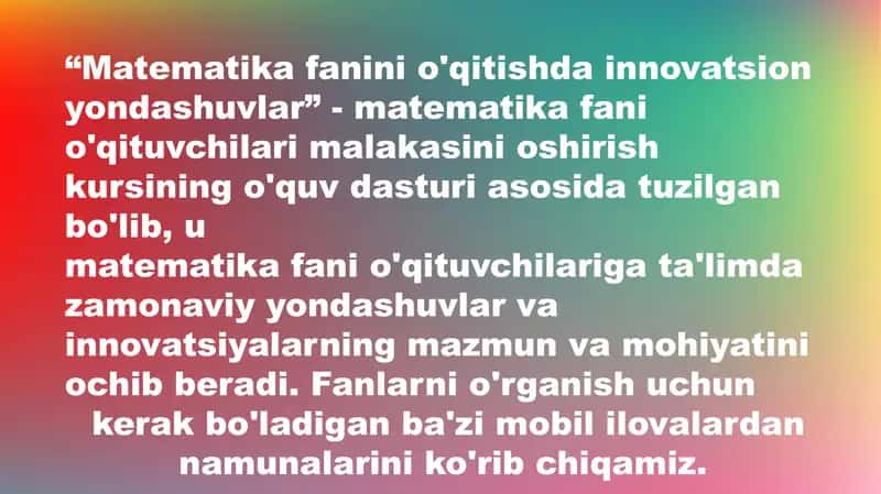 "Matematika fanini o'qitishda innovatsion yondashuvlar" 2