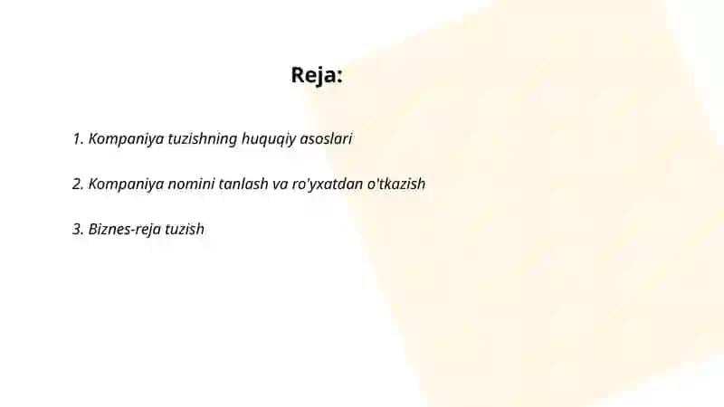 Kompaniya tuzishning huquqiy asoslari 2