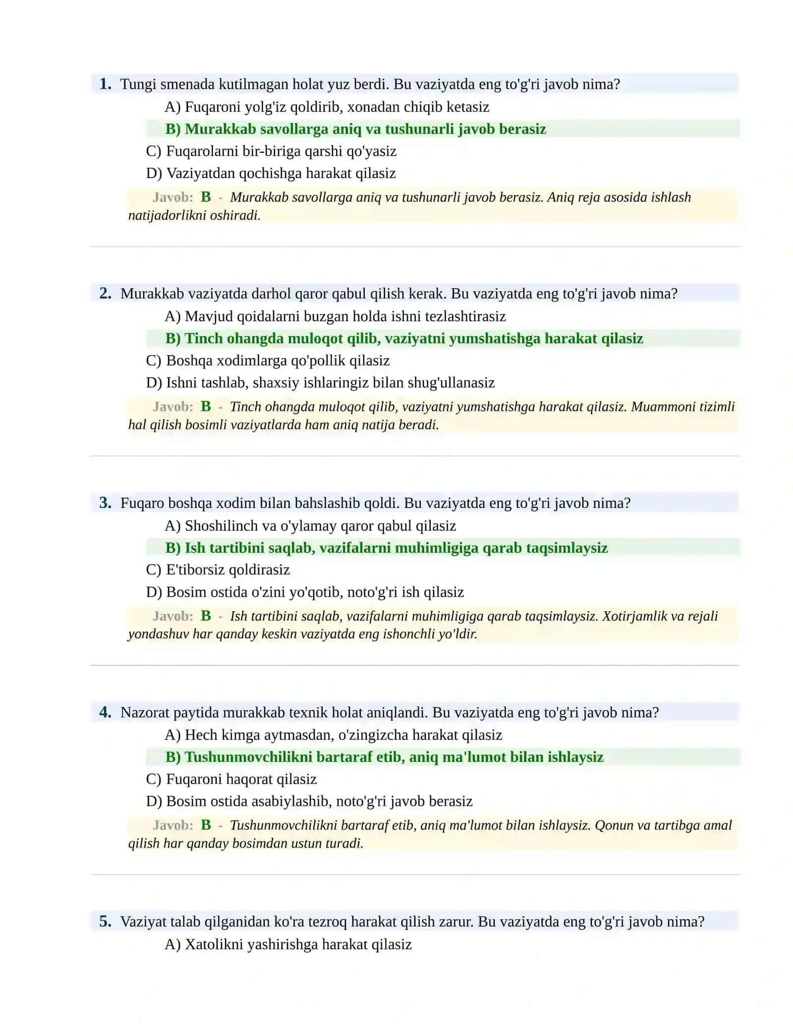 BOJXONA XIZMATIGA ISHGA KIRISH PSIXOLOGIK SINOV Testlari 2