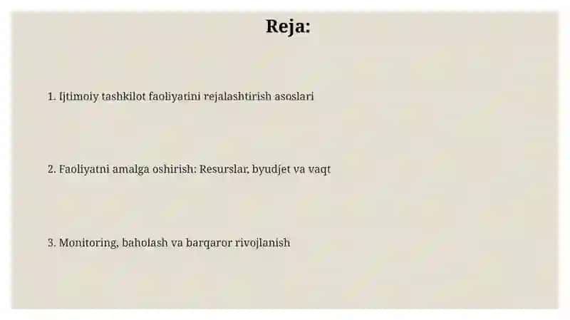 Sotsial tashkilot faoliyatini rejalashtirish 2